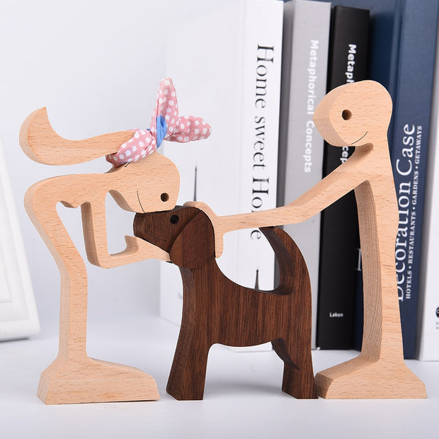 Figura Artigianale Famiglia e Animali in Legno